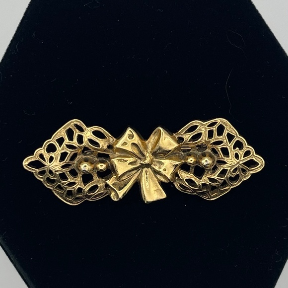 Vintage Bar Pin Brooch Gold Tone Bow 2.5" - Picture 5 of 9